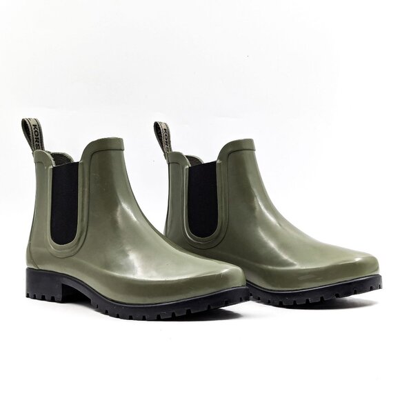 Michael Kors Women Green Olive Tillie Rubber Rain Chelsea Boots size 9 - Picture 1 of 12